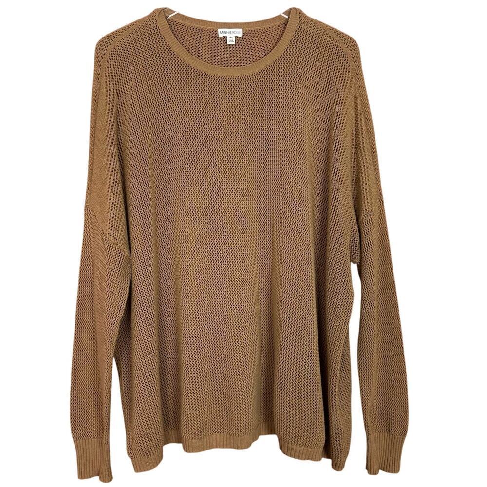 Minnie‎ Rose Brown Sweater Open Knit Cotton Cashmere Womens Size M/L